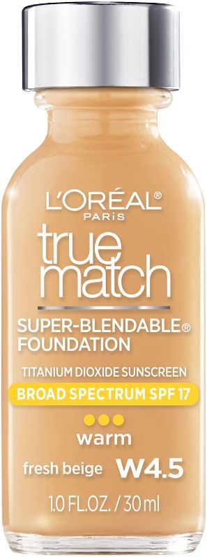 Photo 1 of L'Oreal Paris Makeup True Match Super-Blendable Liquid Foundation, Fresh Beige W4.5, 1 Fl Oz,1 Count
