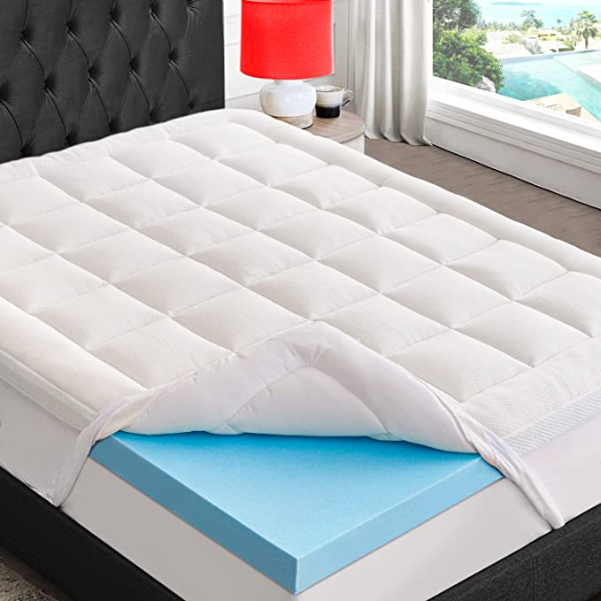 Photo 1 of 3 Inch Cal King Dual-Layer Gel Memory Foam Mattress Topper, Plush Cooling Bamboo Pillow Top Cover, Comfort Support Mattress Pad with Deep Pocket, Back Pain Relief