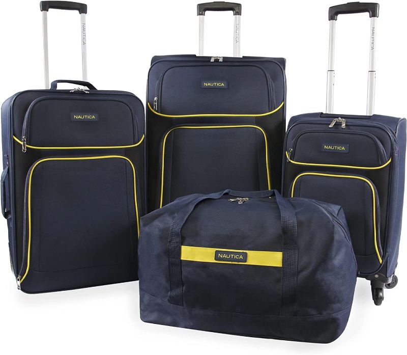 Photo 1 of NAUTICA Seascape Collection 4pc Softside Luggage Set, Navy/Yellow
