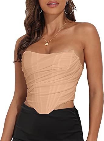 Photo 1 of Modegal Women's Vintage Strapless Open Back Boned Mesh Bustier Zip Back Corset Bodyshaper Crop Top - small