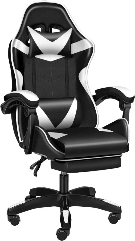 Photo 1 of YSSOA FNGAMECHAIR01 Gaming Office High Back Computer Ergonomic Adjustable Swivel Chair with Headrest and Lumbar Support, with footrest, 400lb Capacity,Black/White
