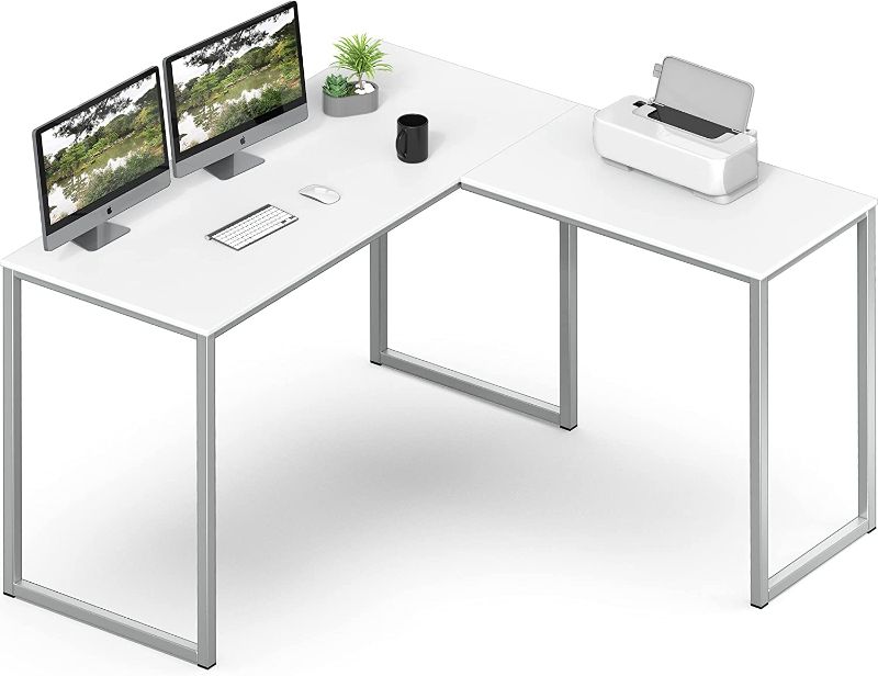 Photo 1 of SHW 48-Inch Mission L-Shaped Home Computer Desk, White
