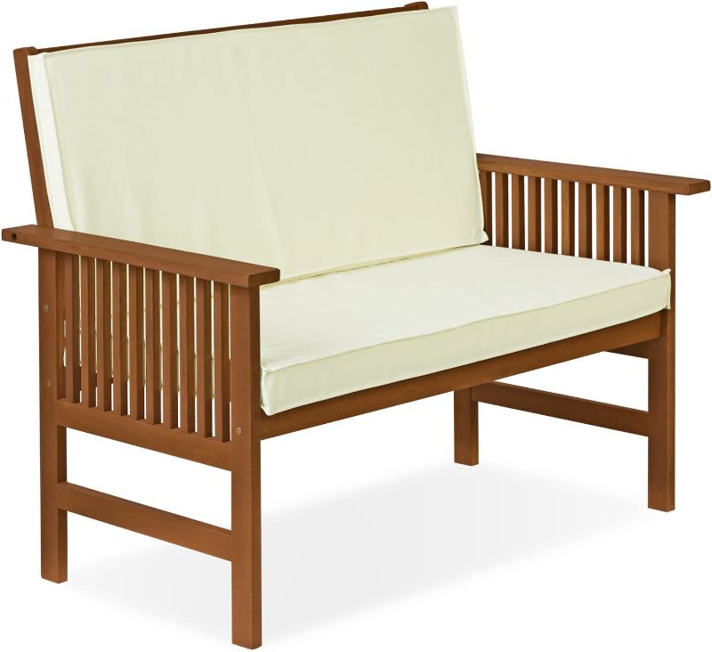 Photo 1 of ***BOX ONE OF TWO*** Furinno FG17319 Tioman Outdoor Hardwood Patio Furniture Mediterranean Bench with Cushion, 1, Natural
