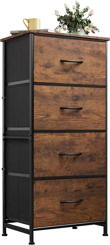 Photo 1 of ***PARTS ONLY*** WLIVE Dresser with 4 Drawers, Fabric Storage Tower, Organizer Unit for Bedroom, Hallway, Entryway, Closets, Sturdy Steel Frame, Wood Top, Easy Pull Handle, Rustic Brown Wood Grain Print

