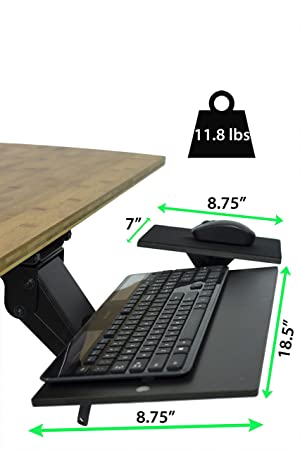 Photo 1 of KT1 Ergonomic Under-Desk Computer Keyboard Tray adjustable height angle negative tilt sliding pull out platform swivels 360 slides office products furniture desktop accessories with mouse pad black
