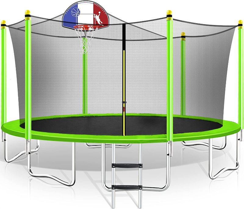 Photo 1 of **INCOMPLETE**
Merax 16 FT Trampoline with Safety Enclosure Net, Basketball Hoop and Ladder - ASTM Approved Kids Basketball Trampoline

