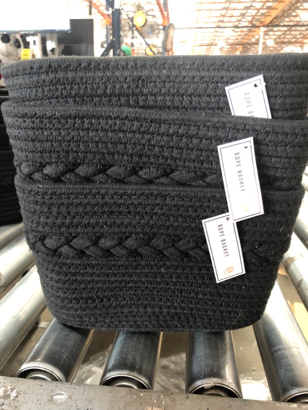 Photo 2 of 10"X5" ROPE STORAGE BASKETS - BLACK -3 PACK 