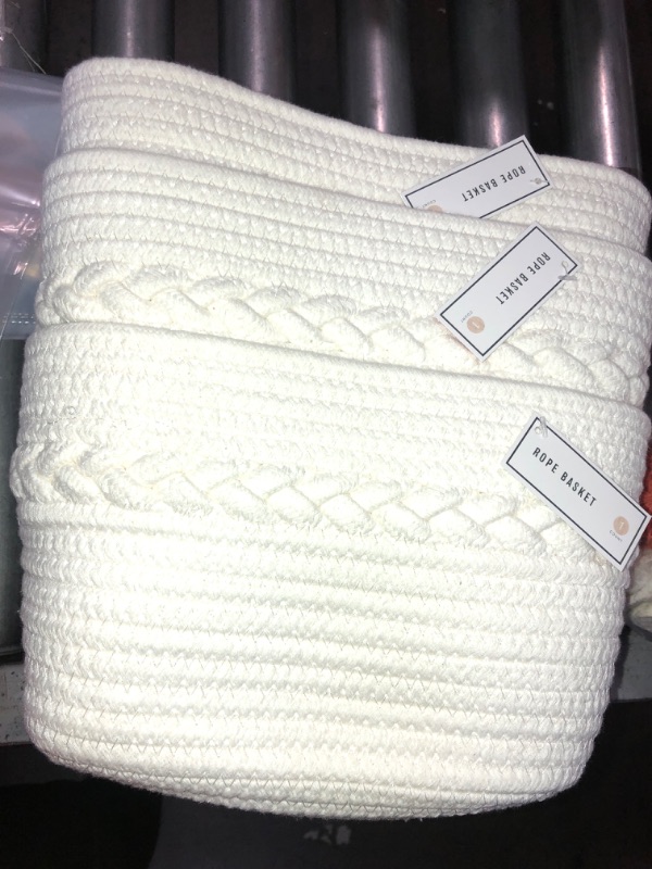 Photo 1 of 10"X5" ROPE STORAGE BASKETS - WHITE  -3 PACK 