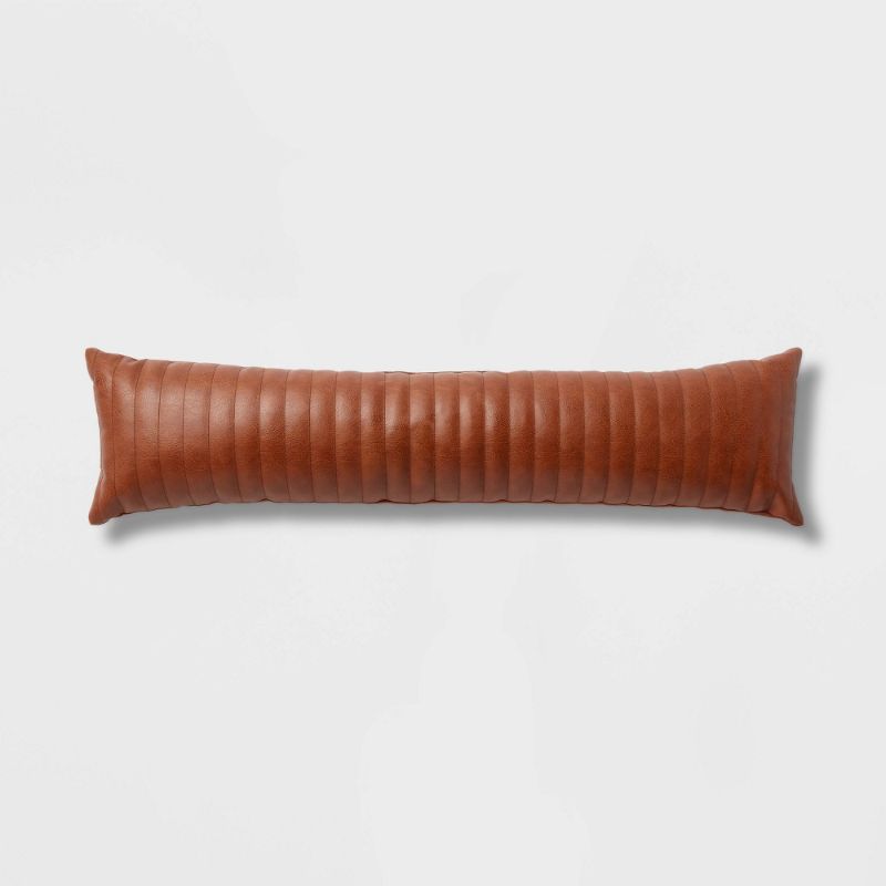 Photo 1 of 12X48 inches Lumbar Faux Leather Channel Stitch Decorative Throw Pillow - Threshold™