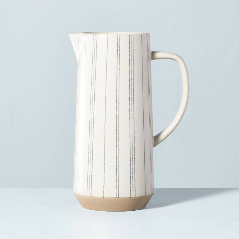 Photo 1 of 78oz Distressed Stripe Stoneware Pitcher Blue/Sour Cream - Hearth & Hand™ with Magnolia
