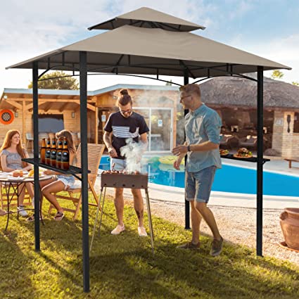 Photo 1 of  **INCOMPLETE** FRAME ONLY 
AsterOutdoor 8x5 Outdoor Grill Gazebo 2-Tier Vented BBQ Canopy Steel Frame, Brown
