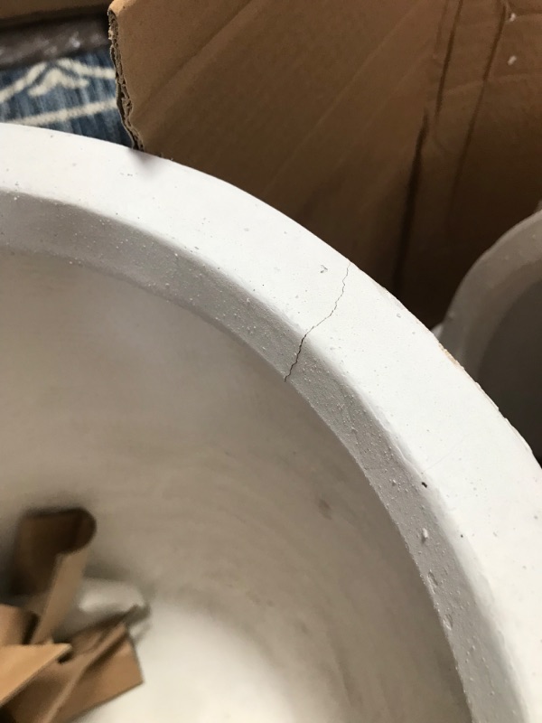 Photo 7 of (DAMAGE)22.4", 20.4" and 18.1"H Round Pure White Concrete Tall Planters Set of 3, Outdoor Indoor w/Drainage Hole & Rubber Plug
**MINOR COSMETIC DAMAGES, MINOR CRACKS**