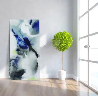 Photo 1 of "Blue Splash" Frameless Free Floating Tempered Art Glass by EAD Art Coop Wall Art
