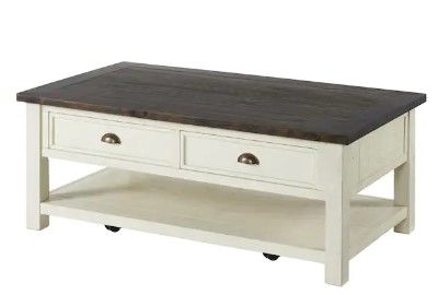 Photo 1 of (DAMAGED)Monterey 50 in. Cream White and Brown Large Rectangle Wood Coffee Table with Drawers
**DAMAGE ON THE TOP**
