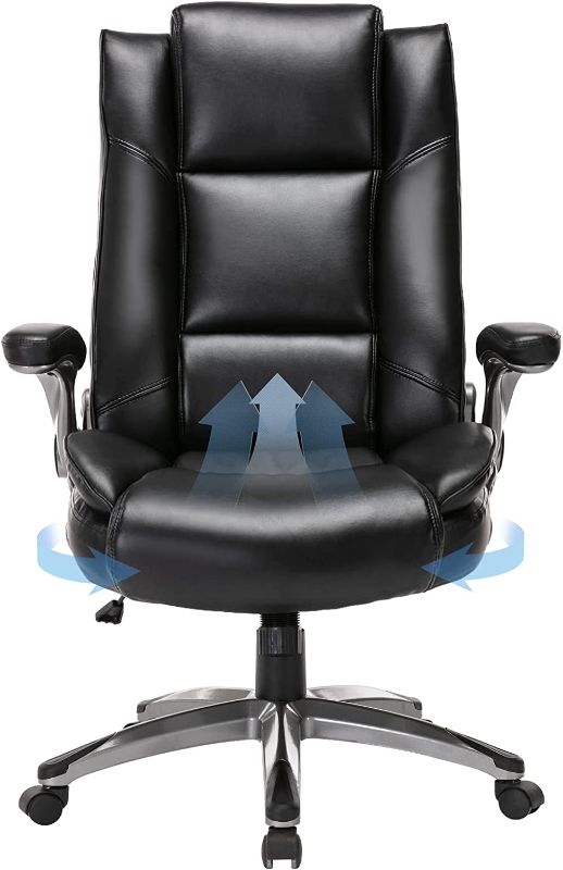 Photo 1 of **SIMILAR TO STOCK PHOTO*- High Back Executive Office Chair-Ergonomic Bonded Leather Computer Chair with Flip-up Arms, Adjustable Tilt Tension, Padded Armrests, Swivel Rolling Home Office Desk Chair-Black,300lbs

