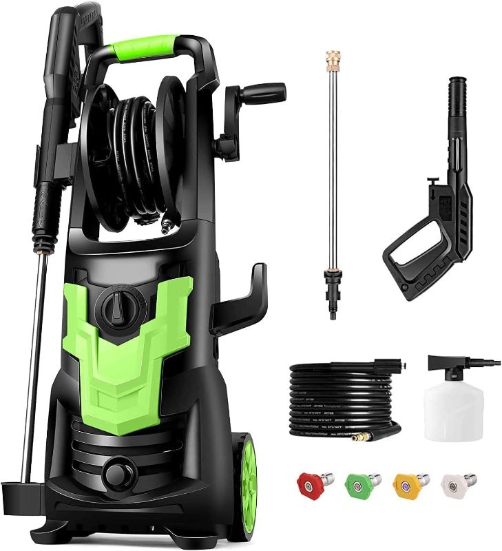 Photo 1 of 3000PSI Electric Pressure Washer, WHOLESUN 2.6GPM Power Washer 1900W High Pressure Washer Cleaner Machine with Hose Reel & 4 Nozzles Best for Cleaning Homes, Cars, Driveways, Patios, Fences, Garden
