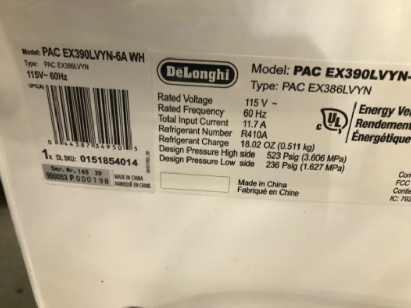 Photo 3 of De'Longhi 14000 BTU Portable Air Conditioner, Dehumidifier & Fan + Cool Surround Remote w/Built-in Temperature Control Sensor & Quiet Mode, 700 sq ft, XLarge Room, Pinguino 8600 BTU (DOE), White***TURNS ON BLOWS AIR AFTER 2 MINUTES UNIT WILL TURN OF AND G