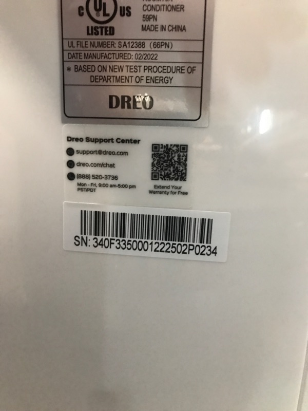 Photo 5 of TESTED BLOWS COLD AIR** MINOR DENT*
Dreo TwinCool 12000 BTU Smart Inverter Portable Air Conditioner with Dual Hose, 42dB Quiet,Powerful Cooling, Up to 450 Sq Ft, Remote Control, Dehumidify, 24H Timer, Window Mount Kit, White, DR-HAC001
