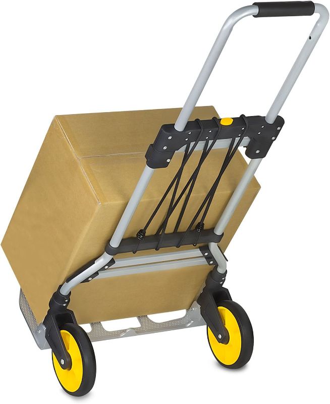 Photo 1 of 2 --Mount-It! Folding Hand Truck and Dolly, 264 Lb Capacity Heavy-Duty Luggage Trolley Cart With Telescoping Handle and Rubber Wheels, Silver, Black, Yellow,
