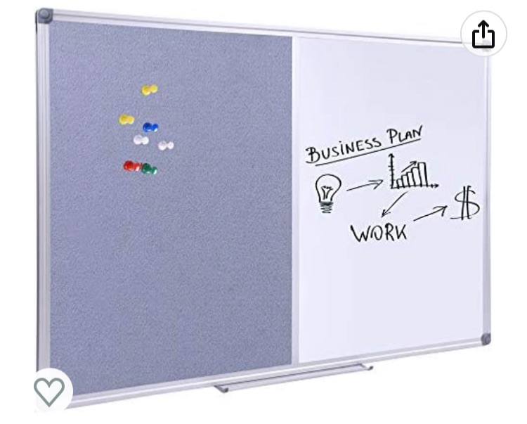 Photo 1 of (BENT FRAME/BOARD) DexBoard 48 x 36 Inch Large Bulletin/Dry Erase Combo Board, Magnetic Presentation Whiteboard/Bulletin Combination Board, Grey