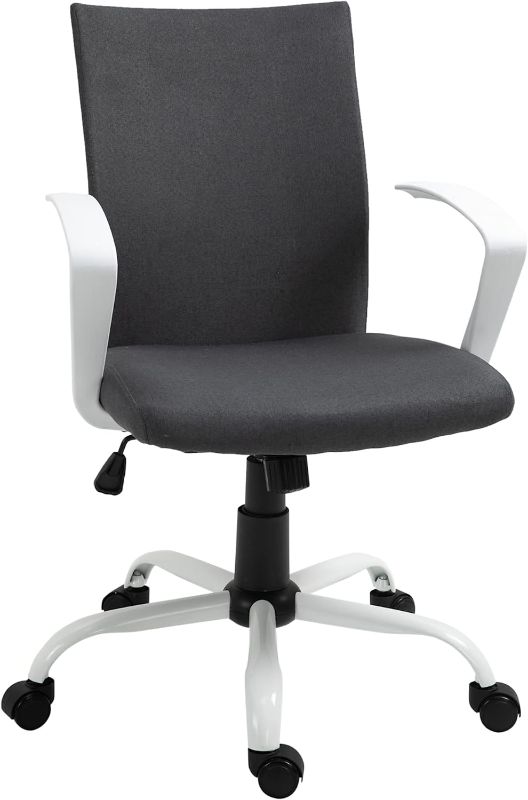 Photo 1 of Vinsetto Mid Back Home Office Chair with Adjustable Height, High Armrests and Rocking Function, Dark Grey/White
