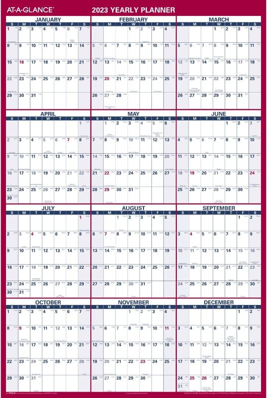 Photo 1 of AT-A-GLANCE 2023 Erasable Calendar, Dry Erase Wall Planner, 48" x 32", Jumbo, Vertical/Horizontal, Reversible (PM32628)
