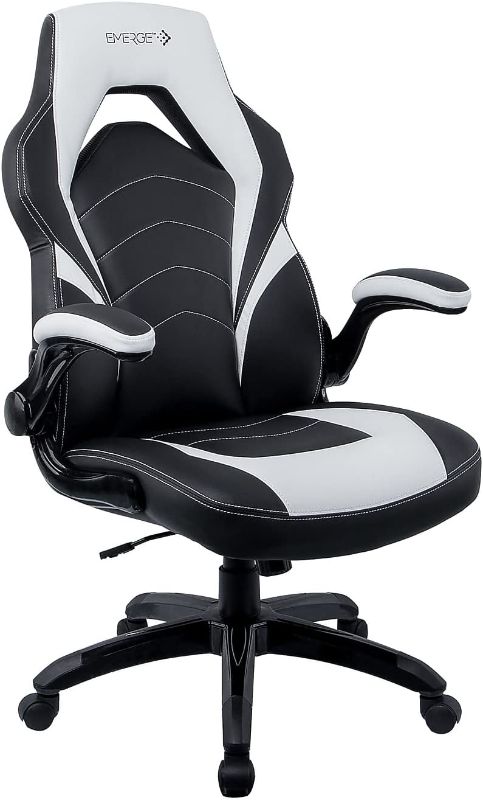 Photo 1 of STAPLES Bonded Leather Gaming Chair, Black and White (55172)
