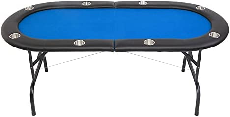 Photo 1 of  Poker for 8 Players Casino Games Blackjack Baccarat with Faux Leather Padded Rails and Cup Holders-Blue Folding Poker Table
