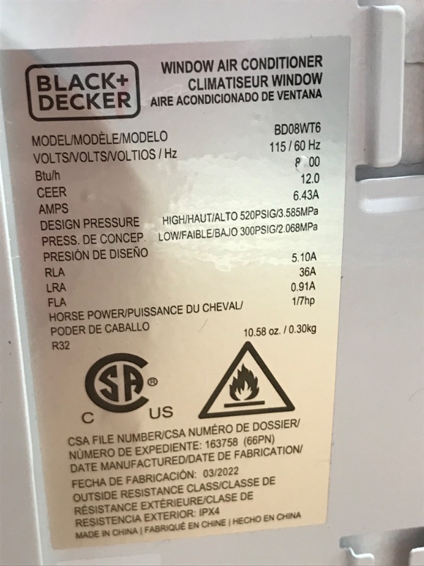 Photo 8 of (DAMAGE, DOES NOT FUNCTION)BLACK+DECKER BD08WT6 Window Air Conditioner with Remote Control , 8000 BTU, Cools Up to 350 Square Feet Energy Efficient, White
**FRONT IS DAMAGED, DOES NOT BLOW AIR, FOR PARTS ONLY**