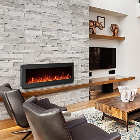 Photo 1 of GMHome 50 Inches Electric Fireplace Wall Mounted Heater Freestanding Fireplace Crystal Stone Flame Effect 9 Changeable Flame Color Fireplace, with Remote, 1500 W- Metal Panel, Black
