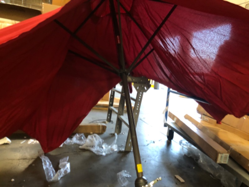 Photo 3 of **incomplete** 10x6.5ft Rectangle Outdoor Patio Beach Market Aluminium Umbrella Sun Shade Solar Powered Led Light Crank Tilt (Red)
