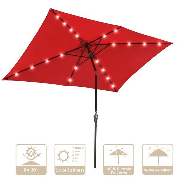 Photo 1 of **incomplete** 10x6.5ft Rectangle Outdoor Patio Beach Market Aluminium Umbrella Sun Shade Solar Powered Led Light Crank Tilt (Red)
