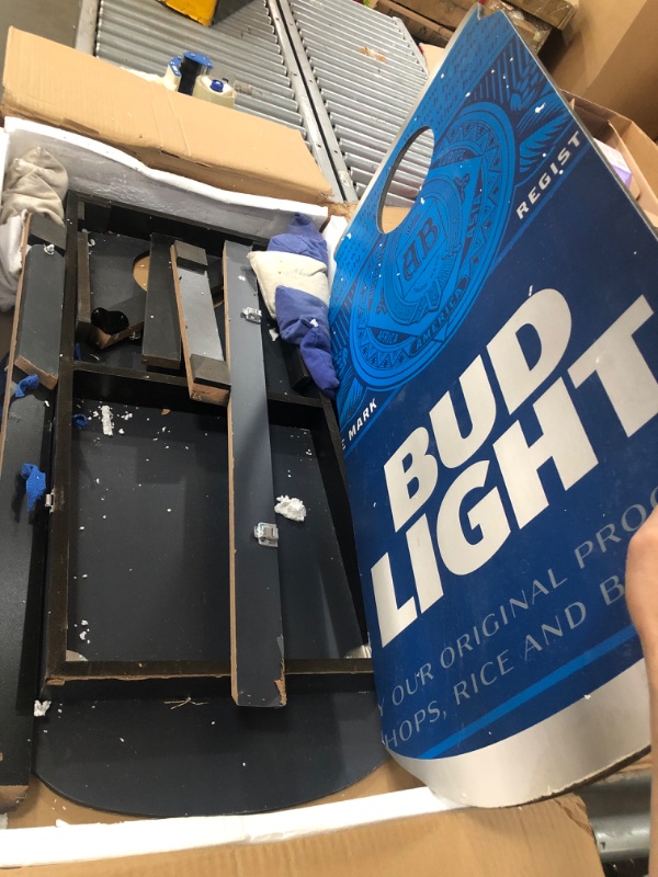 Photo 2 of (BROKEN-OFF BOARDS) Bud Light Cornhole Outdoor Game Set, 2 Wooden Anheuser-Busch Can-Shaped Corn Hole Toss Boards with 8 Bean Bags, Blue/White, 37x19x4.625
