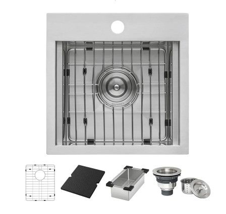 Photo 1 of (MISSING WIRE TRAY) Ruvati Merino 15" Drop-In Single Basin Stainless Steel Kitchen Sink Includes Basket Strainer and Sink Grid
