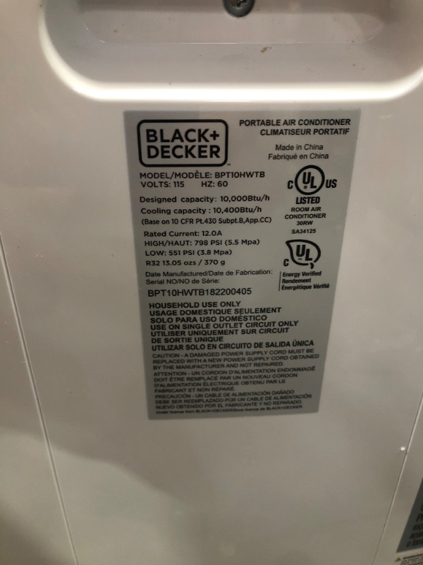 Photo 5 of (DAMAGED ATTACHMENTS) Black+decker 10,000 BTU Portable Air Conditioner with Heater Black