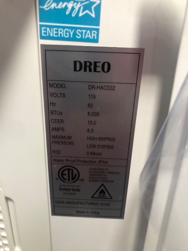 Photo 4 of (DENTED BACK) Dreo Inverter Window Air Conditioner, 7500 BTU AC Unit for Room Bedroom, Easy Installation, 42 db Ultra Quiet, ENERGY STAR Certified, 35% Energy Savings, Cools 200-350 sq ft
