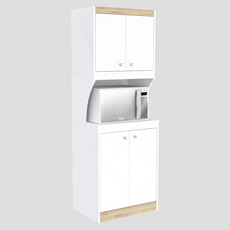 Photo 1 of (MISSING MANUAL/HARDWARE) Inval Galley Kitchen/Microwave 4-Door Storage Cabinet, White & Vienes Oak
