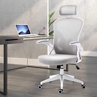 Photo 1 of (MISSING MANUAL) Darkecho Office Chair,Ergonomic Desk Chair with Adjustable Headrest and Lumbar Support,High Back Mesh Computer Chair with Padded Flip-up Armrests,Swivel Task Chair with Large Seat,Tilt Function,Grey
