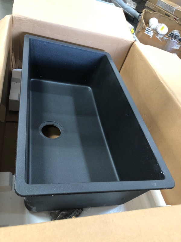 Photo 2 of Elkay Quartz Classic Black Quartz 33 in. Single Bowl Undermount Kitchen Sink