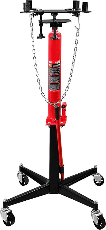 Photo 1 of (PARTS ONLY; MSSING MANUAL; OIL COMING OUT OF JACK) BIG RED TR4053 Torin Hydraulic Garage/Shop Telescoping Transmission Floor Jack: 1/2 Ton (1,000 lb) Capacity, Red

