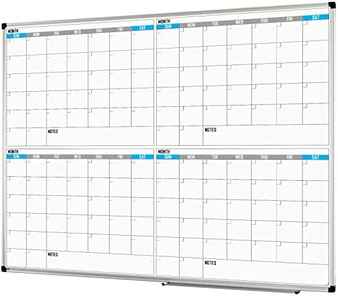 Photo 1 of (MAJOR BENDS/DENTS) XBoard Magnetic Calendar Whiteboard 48" x 36" - 4 Month Calendar Dry Erase Board, White Board + Colorful Calendar Board, Silver Aluminium Framed Monthly Planning Board
