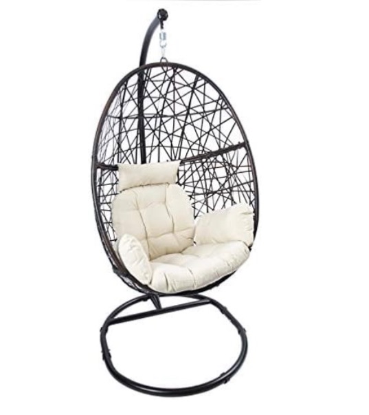 Photo 1 of (MISSING HARDWARE) Luckyberry Outdoor Wicker Tear Drop Hanging Egg Chair Color Cushion Beige