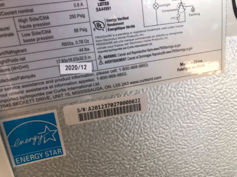 Photo 1 of (DENTED )Frigidaire 3.2 cu ft Single-Door Refrigerator - Platinum