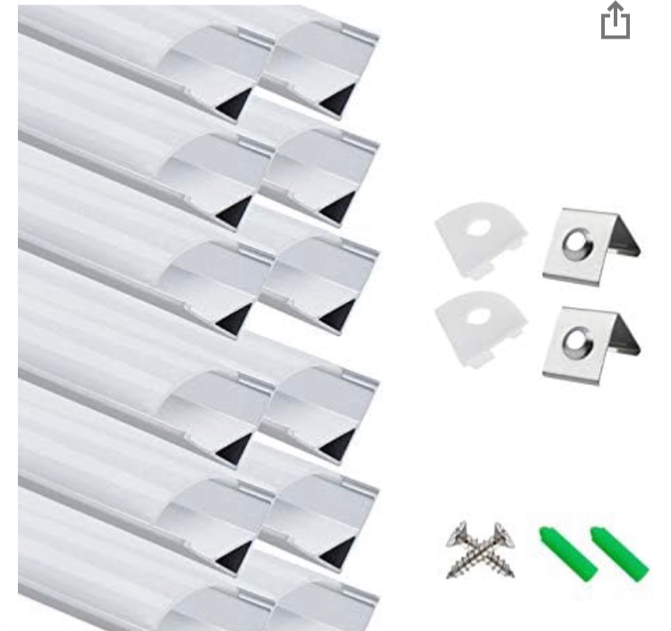 Photo 1 of 12 PCS LED Aluminum Profile, Aluminum Channel 3.3ft/1Meter Silver V-Shape LED Diffuser with Milky White Cover, End Caps and Mounting Clips Aluminum Extrusion for LED Strip Lights-90 Degrees Corner