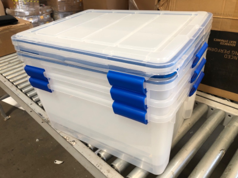 Photo 2 of (CRACKED LIDS) IRIS 3pk 60qt Weathertight Multi-Purpose Storage Box Clear with Blue Buckles