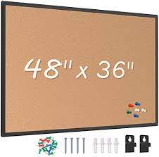 Photo 1 of (BENT FRAME) Board2by Cork Board Bulletin Board 48 x 36, Black Aluminium Framed 4x3 Corkboard, Office Board for Wall Cork, Large Wall Mounted Notice Pin Board with 18 Push Pins for School, Home & Office
