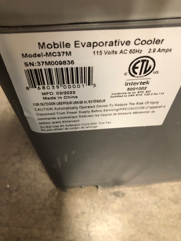 Photo 4 of * TESTED* Hessaire 2,200 CFM 2-Speed Portable Evaporative Cooler, Gray