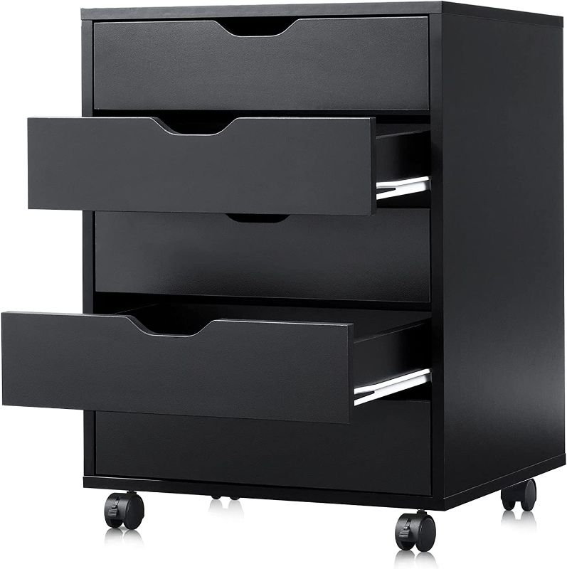 Photo 1 of DEVAISE 5-Drawer Chest, Wood Storage Dresser Cabinet with Wheels, Black
