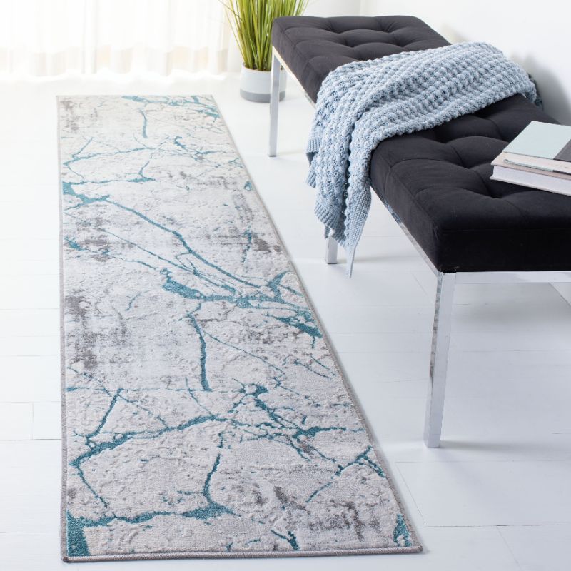 Photo 1 of ALA293H-28 Amelia Contemporary Machine Made Runner Rug, Grey & Aqua - 2 X 8 Ft.
