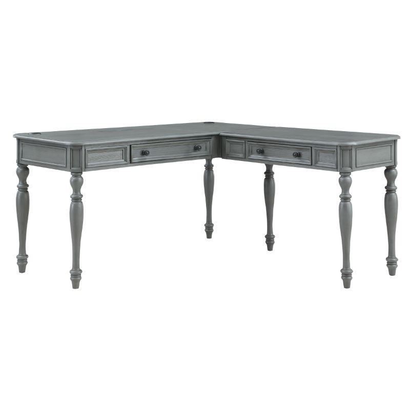 Photo 1 of (IMCOMPLETE ITEM BOX1OF2, NEEDS BOX 2 FOR PROPER FUNCTION) +OSP Home Furnishings Country Meadows L-Shape Desk with 2 Full Drawers and Power Hub, Plantation Grey

